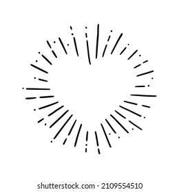 Heart shape burst. Hand drawn sketch style. Heart vector illustration for sunburst frame, love quote.