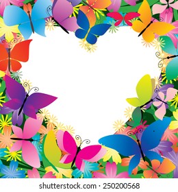 heart shape butterflies and flowers