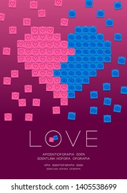Heart shape by paper note with sticky tape, Valentine's day Love or Reason concept design illustration isolated on gradients background with copy space, vector eps 10