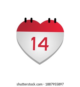 heart shape calendar vector illustration with 14th february celebrating valentine's day.