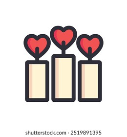 Heart shape candle icon. Holiday celebration, romance, valentine concept. Colored outline vector design illustration isolated on white background.