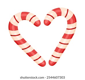 Forma do coração de Candy Canes, estilo plano isolado. Doce sobremesa de Natal. Mão desenhado caramelo delicioso. Ilustração vetorial