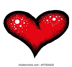 Heart shape cartoon hand drawn image. Original colorful artwork, comic childish style drawing.