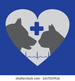 Heart shape cat and dog. Veterinary clinic logo.