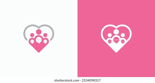 Diseño de logotipo de Vector de sala de chat en forma de corazón con estilo moderno, simple, limpio y abstracto. Icono para negocios, romance, comunicación y marca personal.