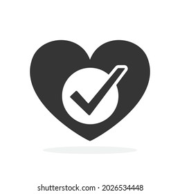 Heart shape with check mark. Vector Heart icon. Black approved symbol. Love symbol - vector.