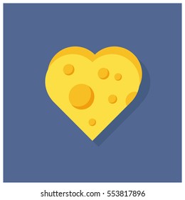 Heart Shape Cheese Block  (Vector Illustration in Flat Style Design)