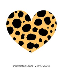 Heart shape with cheetah print texture. Abstract design element with wild animal leopard spot skin pattern. Vector illustration textured heart for fashion print design, tag, Valentines card.