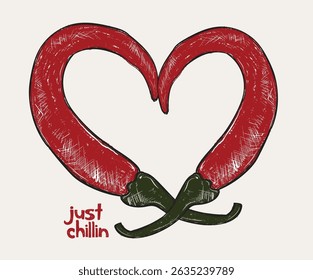 Heart shape chili. Hot chili design for t shirt print, poster, sticker, background and other uses.