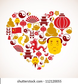 Forma del corazón con los iconos de China