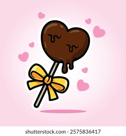 Heart Shape Chocolate Candy with Stick Cartoon Icon Vector Illustration. Isolated background. Love Symbol. Valentine's Day Concept