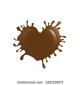 Heart shape chocolate splash, isolated vector