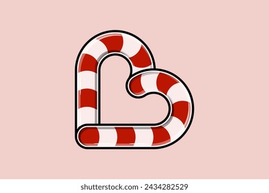 Heart Shape Christmas Candy Cane Red White Stripe Pattern Frame Isolated Vector Illustration Clipart	