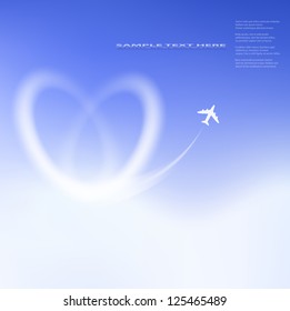 Heart shape clouds on blue sky.