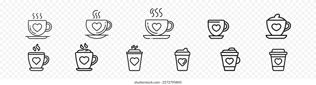 Heart shape coffee, A charming heart coffee cup icon, Heart shape milk art. Cup of coffee with heart shaped smoke