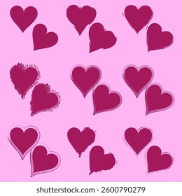 Heart shape collection. Decorative love symbols. Romantic pink background. Bold vector elements.