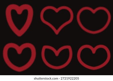 Colección en forma de corazón con contorno de textura de semitono para un diseño romántico.