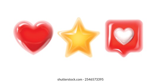 Heart shape. Collection of red and pink Valentine's hearts and stars