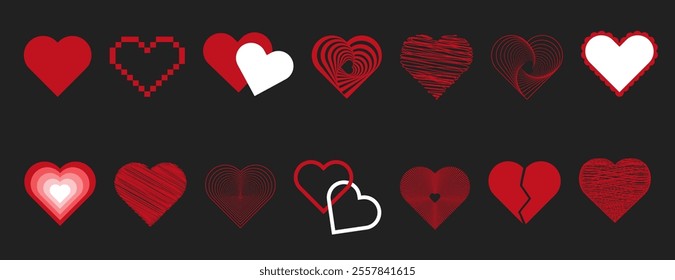 Heart shape collection: A unique set of 14 modern and artistic heart designs.