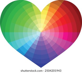 heart shape with the color wheel has twelve colors inside, heart shape vector illustration.