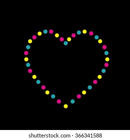 Heart shape with colorful dots on black color background