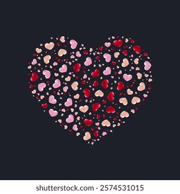 Heart shape colorful pattern on dark background. Valentines day greeting card. Design for wedding, posters, frame