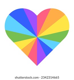 Heart shape with colorful rays vector illustration.