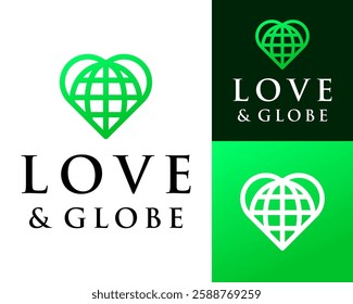 Heart shape combined with international world globe logo design.
