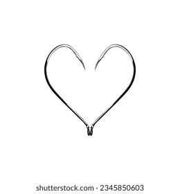 Heart Shape, Composed by Pair of the Fishing Hook, Love Icon Symbol for Art Illustration, Logo Type, Apps, Website, or Graphic Design Element. Vector Illustration