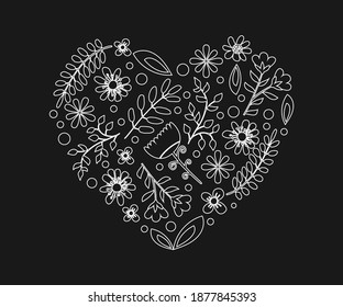 Heart Shape Composed of Cute Flowers, Vector Design for Fashion, Card and Poster Prints