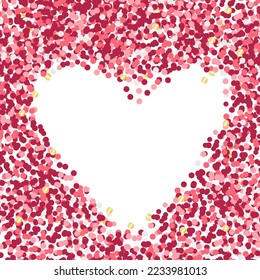 Heart shape of confetti Viva Magenta color 2023, place for an inscription. Saint Valentines Day, love, romance, recognition. Postcard, banner, template, backdrop. 