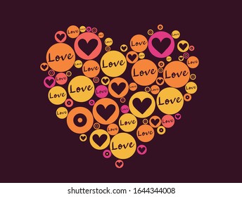 Herzform bestehend aus bunten Kreisen - Love Concept - Kreative Grußkarte. Alles Gute zum Valentinstag, Hochzeit, Ehe, Geburtstag.