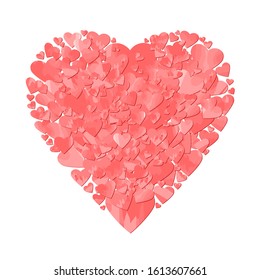 heart shape consisting of small motley hearts. pink vector illustration. design element for greeting card, banner, invitation, flyer. wedding background. saint valentines day