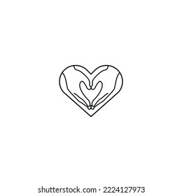 Heart shape consisting of two hands joining. Hands and heart icon.