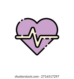 Una forma de corazón que contiene una línea de pulso irregular que representa la salud cardiovascular en línea rota estilo MBE.