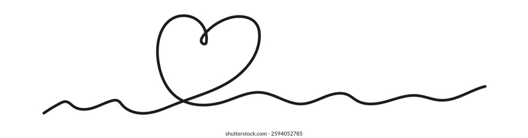 Heart shape in continuous line art. Minimalist black hand-drawn design on white background. Romantic love symbol for decoration and print