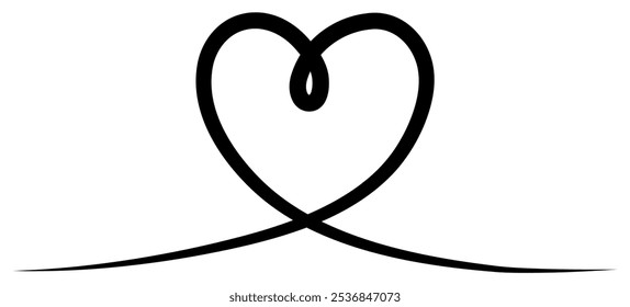 Heart shape continuous line drawing. Love linear symbol. Vector illustration isolated on white.