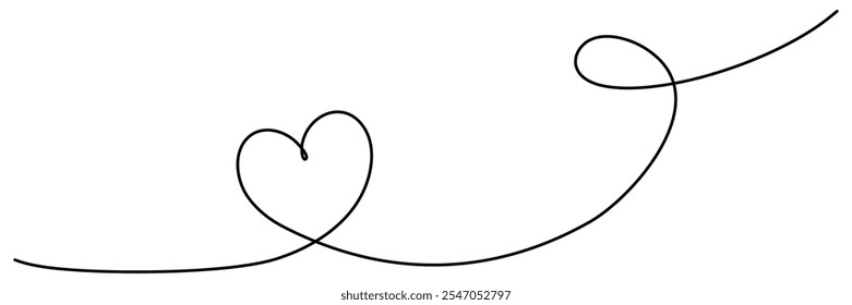 Dibujo de línea continua en forma de corazón. Símbolo lineal de amor. Ilustración vectorial aislada en blanco.