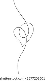 Heart shape continuous line drawing on the vertical wavy line, Single black thin line on white background