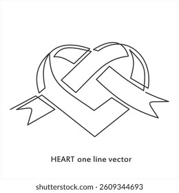 Heart shape continuous line drawing. Love linear symbol. Vector illustration isolated on white.