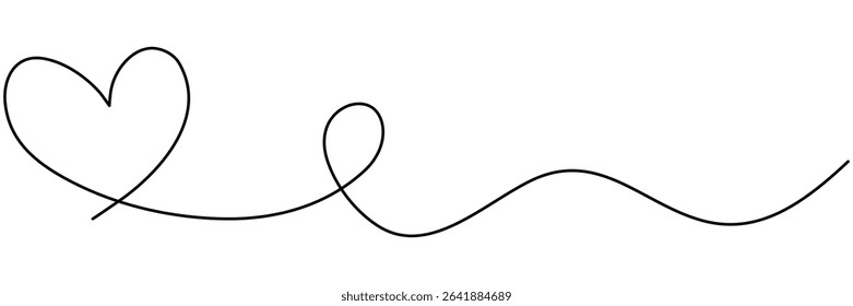 Heart shape continuous line drawing. Love symbol. Vector illustration isolated on white.