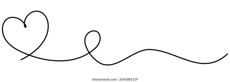Heart shape continuous line drawing. Love symbol. Vector illustration isolated on white.