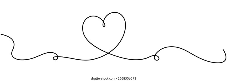 Desenho de linha contínua em forma de coração. Símbolo de amor. Ilustração vetorial isolada em branco.