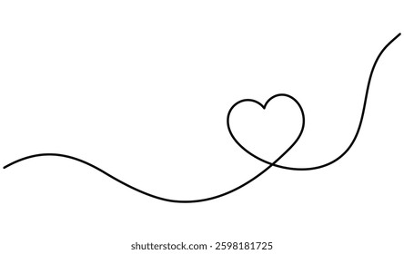 Heart shape continuous one line drawing. Love symbol. Vector illustration isolated on white.	