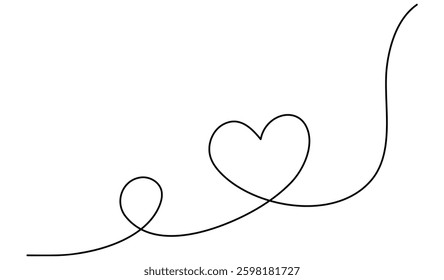 Heart shape continuous one line drawing. Love symbol. Vector illustration isolated on white.	