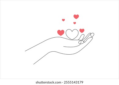 Heart shape continuous single line drawing illustration and love shape one line art