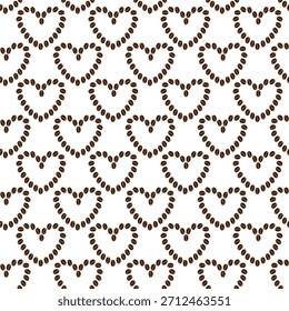 Heart shape Contour made of Brown Coffee Beans Minimalistic Seamless Pattern Transparent Background. Isolated Vector illustration Coffee Thematic or Motivation Cards Backdrop Banners, leaflets, labels