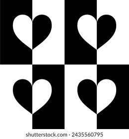 Heart Shape in Contrast Color, Black White, can use for Wallpaper, Cover, Greeting Card, Decoration Ornate, Ornament, Background, Wrapping, Fabric, Textile, Fashion, Tile, Carpet Pattern, etc. Vector