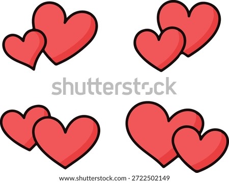 “double heart shape couple icon set, flat minimal vector, pink color”