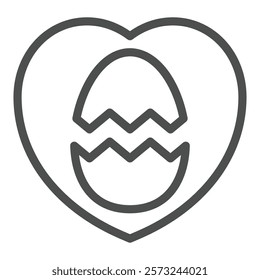 Heart shape with cracked egg line icon, easter holiday concept. Vector graphics. Chicken egg sign on white background, outline style icon for mobile or web design